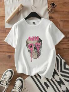 1 pieza Camiseta Skull-Love-Eyes-–-Grunge-Streetwear--Edgy-Tee 180g - Blanco - Ver 2