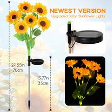 1pc/2pcs Solar Powered Sunflower LED Light - Auto On/Off, Stake Mounted Outdoor Decor, Realistic Yellow Petals And Dark Center, Suitable For Garden, Pathway, Lawn, Fence - High Quality Landscape Lighting, Path Lighting | Sunflower Light | LED Flower Light, Solar Garden Light - Yellow - View 12