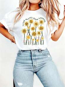 Camiseta de Amabilidad "Las Palabras Importan" de Cotton Words, Camiseta de Afirmación Positiva, Sudadera de Salud Mental, Camiseta de Profesor con Margaritas para Animar - Blanco - Ver 7