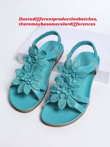 Women's Elegant Sandals, Floral Decor In Cooling Color Tones, Fairy-Tale Summer Style, Open Toe Design, Fabric Upper And Lining, Non-Slip Outsole, Microfiber Insole - Lightweight,Beach Outfits - Mint Green - View 9