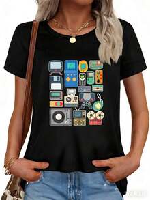 2026 80s 90s Video Game Retro Vintage Classic Arcade-Shirt Blusas Para Mujer Casual - Negro - Ver 3