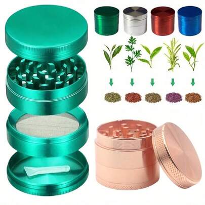 精密抛光黑色金属香料研磨器，4层细齿手动研磨器，必备手卷烟工具和吸烟配件