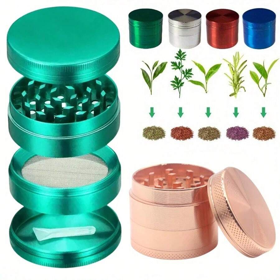 精密抛光黑色金属香料研磨器，4层细齿手动研磨器，必备手卷烟工具和吸烟配件 - 查看 1