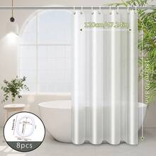 1pc PEVA Shower Curtain Light Opaque Waterproof Moisture-Proof Easy To Clean Full Drape Bathroom Partition Curtain Multi-Size Choice Bathroom Partition Curtain Household Hotel Bathroom Universal Stainless Steel Buttonhole With Hanging Ring - Silk Texture - View 9