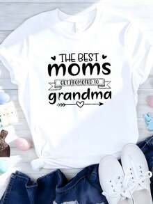 1 pieza Camiseta gráfica divertida para mujer con la frase "Las mejores mamás son promovidas a abuela", camiseta de 180 g/m², negra con texto, regalo para el Día de la Madre, 180 g, 100% algodón. - Blanco 1 - Ver 8