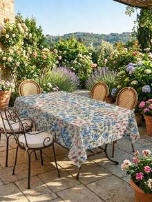1/2pcs Tablecloth, Rustic Blue & Red Floral Tablecloth, Polyester Material, Suitable For Kitchen, Dining Room, Coffee Table, Picnic, Camping, Countryside Decor, Square Or Round Shape, Ideal For Table Protection And Holiday Decoration - Multicolor - View 15