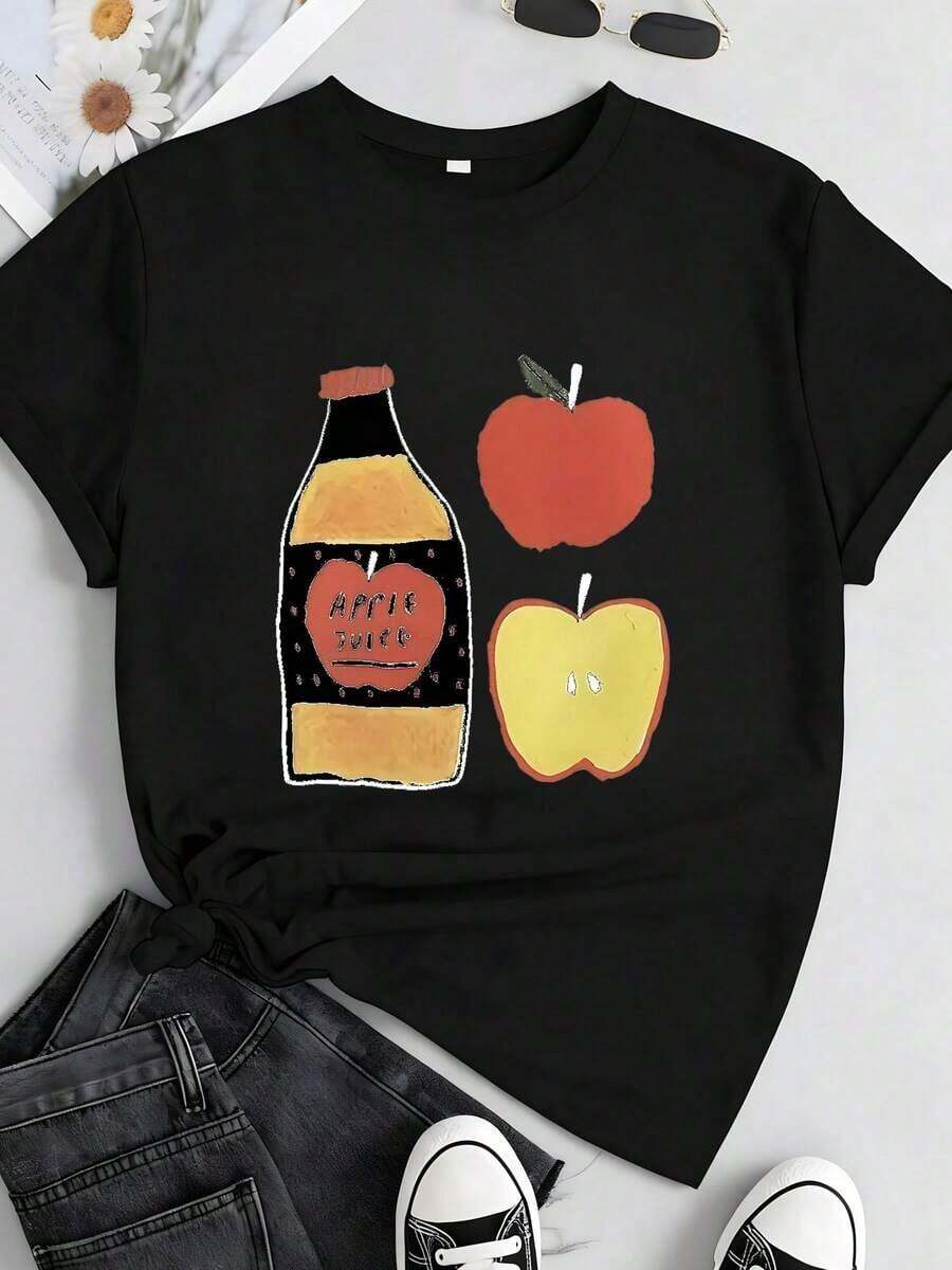 Sono Una Nonna Che Spacca Women's Casual Short Sleeve T-Shirt With Round Neck And Letter Print, Spring Summer, Daily Style, Daily Outings, Holiday Gift, Women's T-Shirts - 黑色 3 - 查看 1