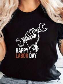 1 pieza de camiseta casual de moda para hombres y mujeres, con estampado 'Happy Work Day' y diseño de llave negra, manga corta y cuello redondo. Perfecto para hermanos y esposas, ropa de primavera y otoño. -Parte superiorunisexoparaEl verano es versátil, fácil de combinar, adecuado para el uso diario, el estilo urbano, los conjuntos de vacaciones y la ropa de fin de semana. - Blanco - Ver 1