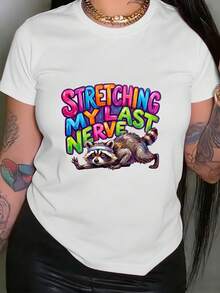Camiseta de Mujer con Estampado "My Last Nerve", Manga Corta, Cuello Redondo, Estilo Casual, Ropa de Primavera/Verano para Mujer - Blanco - Ver 1