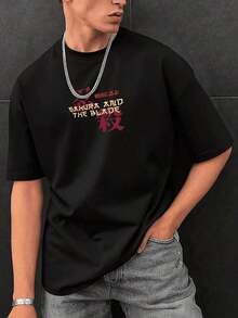 Genial| Camiseta de manga corta con cuello redondo y estampado gráfico de estilo samurái japonés oscuro para verano| Adecuado para Deportes y Fitness| Cómodo y Transpirable - Negro - Ver 2