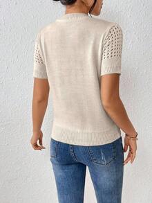 Top de punto de cuello redondo de unicolor con mangas cortas para verano, como ropa para Año Nuevo - Albaricoque - Ver 2