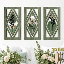 2D flaches Holz Wanddekor Set 3 Stücke mittelalterliche moderne Kunst neutrale böhmische Dekoration geeignet für Wohnzimmer, Schlafzimmer oder Büro, Wohnzimmer Dekoration | Perfekt für 11 Feiertage Naturholz Dekoration - Feiertagsdekoration ohne Strom erforderlich - Verschiedenfarbig - Übersicht 9