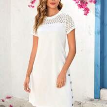 guang zhou mi qian shang mao  Clasi Vestido de encaje con detalles de botones y parches para dama - Blanco - Ver 6