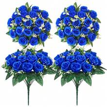 2pcs Artificial Cemetery Flowers, Memorial Rose Bouquet, Weather-Resistant Outdoor Floral Decor, Suitable For Tombstone, Cemetery, Garden, Patio, Porch, Yard And Home Decoration - Multicolor - View 1
