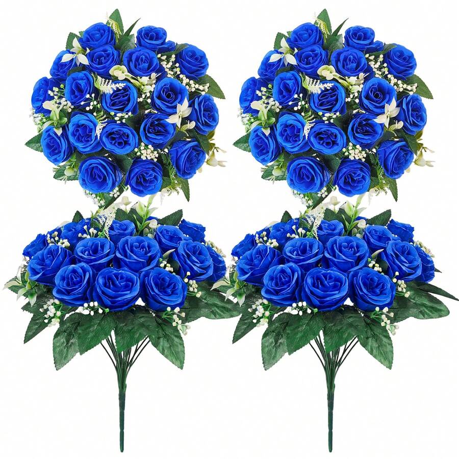 2pcs Artificial Cemetery Flowers, Memorial Rose Bouquet, Weather-Resistant Outdoor Floral Decor, Suitable For Tombstone, Cemetery, Garden, Patio, Porch, Yard And Home Decoration - Multicolor - View 1