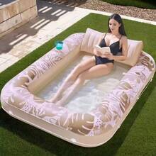 85" X 57" Extra Large Adult Inflatable Pool Float Lounger With Pillow, 4-In-1 Sunbathing Bathtub Raft Floating Bed, Water Inflatable Ball Pool Party Gift Sunbathing Bed Lounge - B - View 3