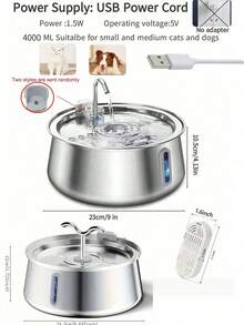 不锈钢猫饮水器，134 盎司/4 升自动宠物饮水机，带水位窗，防干烧水泵，带水龙头的超静音猫饮水器，适用于室内猫狗，可更换滤芯 - 彩色 - 查看 11