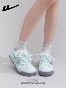 Zapatillas casuales de mujer WARRIOR con suela gruesa, cordones y fondo suave, zapatos planos de caña baja para exteriores, zapatos de verano, zapatos para ir al trabajo, punta redonda elegante con fondo suave, adecuados para estudiantes, fotos de graduación, zapatillas deportivas de malla de caña baja para mujer para skate - azul - Ver 8