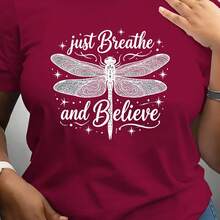 Dragonfly, camiseta casual de manga corta y cuello redondo para mujer, moderna, de tela suave y transpirable, lavable a máquina, corte regular, adecuada para la comodidad diaria en primavera y verano, camiseta con estampado artístico. - Negro - Ver 7