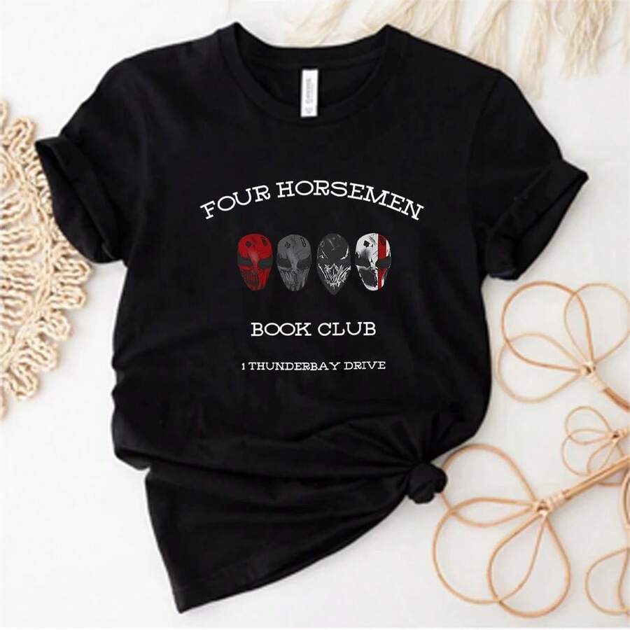 Camiseta Retro de los Cuatro Jinete, Camiseta Booktok, Camiseta Noche del Diablo, Camisetas para Club de Lectura, Camiseta Gótica, Ropa Urbana Casual de Manga Corta - Negro - Ver 1