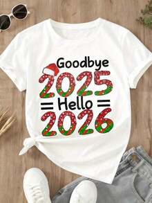 Camiseta Casual Minimalista "Adiós 2025" - Camiseta Gráfica de Celebración de Año Nuevo para Mujer - Camiseta de Temporada Festiva - Estilo Urbano Vintage Unisex - Camiseta de Manga Corta de Algodón 100% Algodón - Blanco - Ver 4