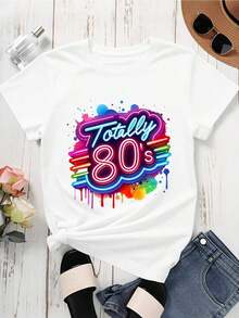 Women's Retro Neon 80s Style T-Shirt, Fashion Casual Top, Vintage Inspired Graphic Tee - Vintage Urban Style, Unisex, Cotton, Short Sleeve, Crew Neck, 100% Cotton - 白色 - 查看 4