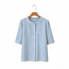 Women's Striped Short Sleeve Casual Blouse, New Summer Top - Blue and White Stripes - View 4