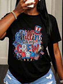 Camiseta de Mujer para el Día de la Independencia, Diseño Patriótico con Helados y Bandera, Ropa para Fiesta de Celebración del 4 de Julio - Negro - Ver 1