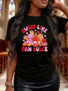 playeras de mujer algodon HeavyweightFun Camiseta con Estampado de Pan Dulce Mexicano, Cuello Redondo, Estilo Casual, con Diseño Gráfico de Postre Colorido, Ideal para Regalos Navideños. Idea de Regalo. >ropa - Negro - Ver 6