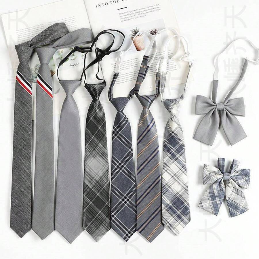 Women Ties - A2324 Black, White and Red Stripes - View 1