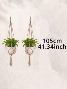 2件手工波西米亞風編織植物吊籃，懸掛式植栽盆組，附流蘇裝飾盆架，不含籃子，適用於居家、廚房與辦公室裝飾，適合極簡風吊飾與園藝佈置 - 多色 - 查看 15