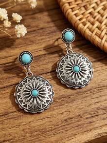 1 Pair Bohemian Style Sunflower Earrings - Silver - View 5