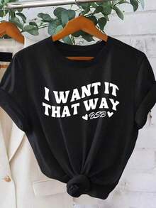 short-sleeveCamiseta de Algodón para Mujer con Diseño Simple y Versátil, Estilo Vintage, Estampado "I WANT IT THAT WAY", BSB , Cuello Redondo, Manga Corta, Primavera Verano, Top Elegante para Fiestas y Uso Diario, Ropa Vintage para Mujer, Oferta Especial 100% Cotton Blusas Bonito100% Cotton - Negro - Ver 1
