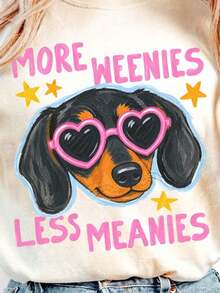 1 pieza: Cachorros más dóciles, menos animales agresivos. Imagen de Dachshund. Diseño Divertido de Camiseta para Amantes de Perros. Patrón Retro Colorido. Camiseta de manga corta con estampado de verano y cuello redondo para mujer. 180g Algodón 100%. - Blanco - Ver 5
