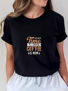 El mejor momento para tomar café es ahora - Camiseta 100% algodón, ideal para fiestas en casa y en la oficina, ¡un regalo perfecto para los amantes del café! Cómoda y versátil camiseta de manga corta. - Negro - Ver 1