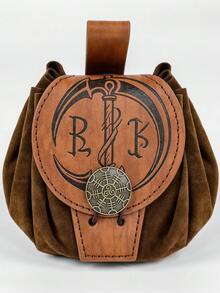 1PC Viking Medieval Leather Belt Pouch, Norse Runes & Pirate Skull Embossed Drawstring Waist Bags, Renaissance LARP Coin Purse With Belt Loop, Cosplay Accessory For Renaissance Market, Viking & Pirate Outfits - A - View 7