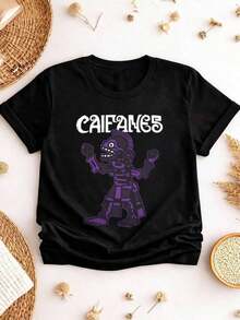 ropa de mujer  Camiseta Estampada Holgada de Mujer con Manga Corta, Caifanes Retro Purple Skeleton Camiseta Gráfica, Rock Band Playera Regalo Para Fans - Playera Caifanes Tour ,Ideal para el Verano y Actividades al Aire Libre  camisas de mujer - Negro - Ver 1