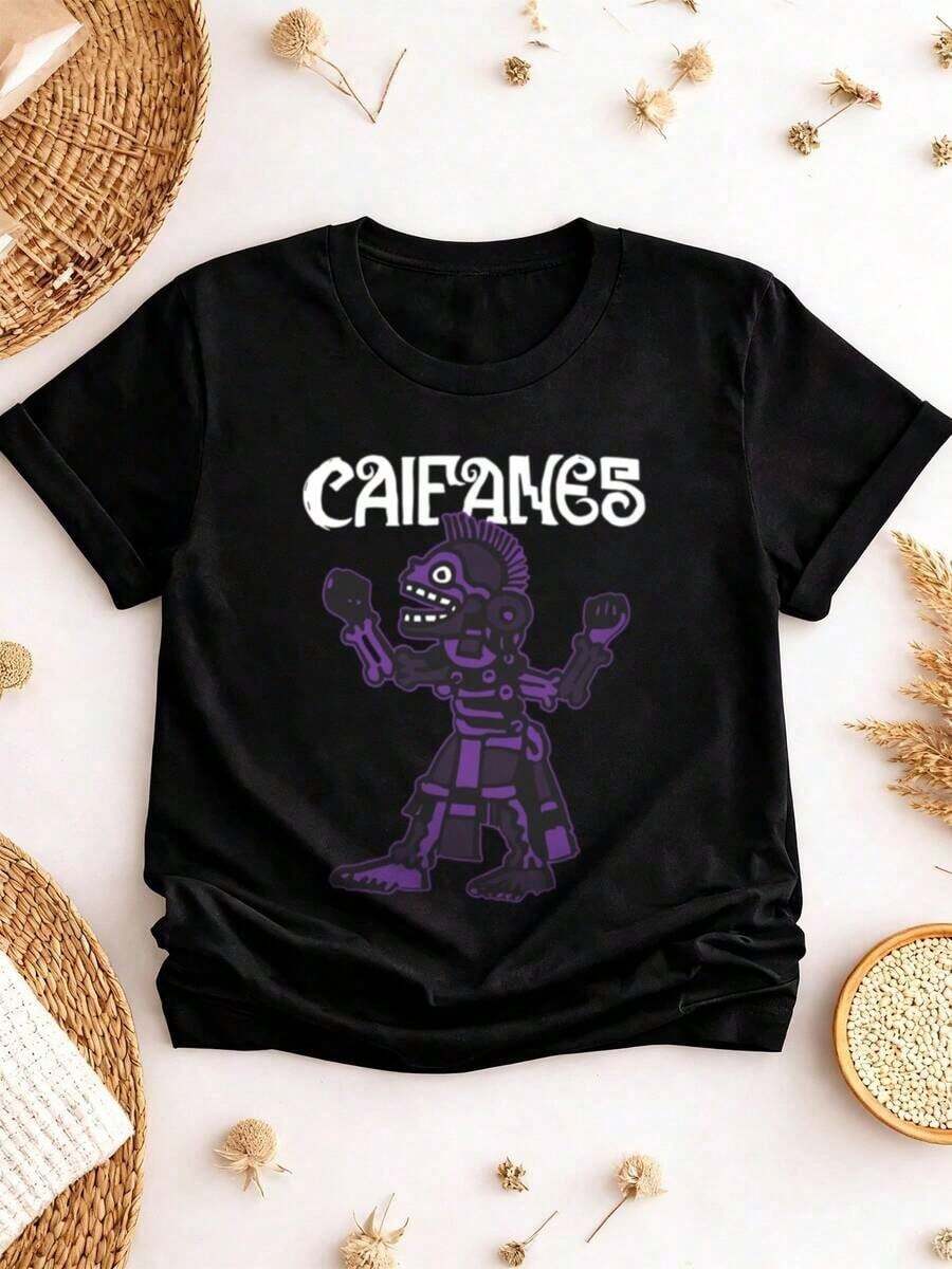 ropa de mujer Camiseta Estampada Holgada de Mujer con Manga Corta, Caifanes Retro Purple Skeleton Camiseta Gráfica, Rock Band Playera Regalo Para Fans - Playera Caifanes Tour ,Ideal para el Verano y Actividades al Aire Libre camisas de mujer - Negro - Ver 1