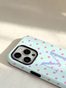 1pc Refreshing Sweet Girl Style Light Blue & Pink Polka Dot Minimalist Text Graphic Glossy 2-In-1 Filmic Hard Phone Case Suitable For Samsung/ 11/12/13/14/15/16/17 Pro Max - Multicolor - View 4
