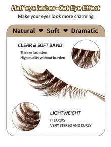 Asiteo 7 Pairs Brown Natural Curly Faux Mink Half Striped False Eyelashes, Transparent Suitable For Party, Travel, Daily Wear - 棕色 - 查看 6