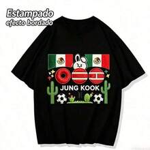 Playera  Jungkook Tema México, Efecto Bordado - Negro - Ver 1