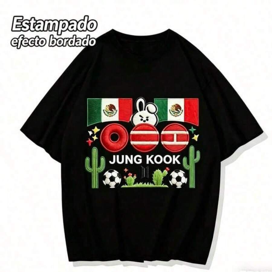Playera Jungkook Tema México, Efecto Bordado - Negro - Ver 1