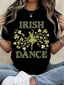 Camiseta de Danza Irlandesa Blanca con Patrón de Trébol para Celebración del Día de San Patricio - Negro - Ver 4