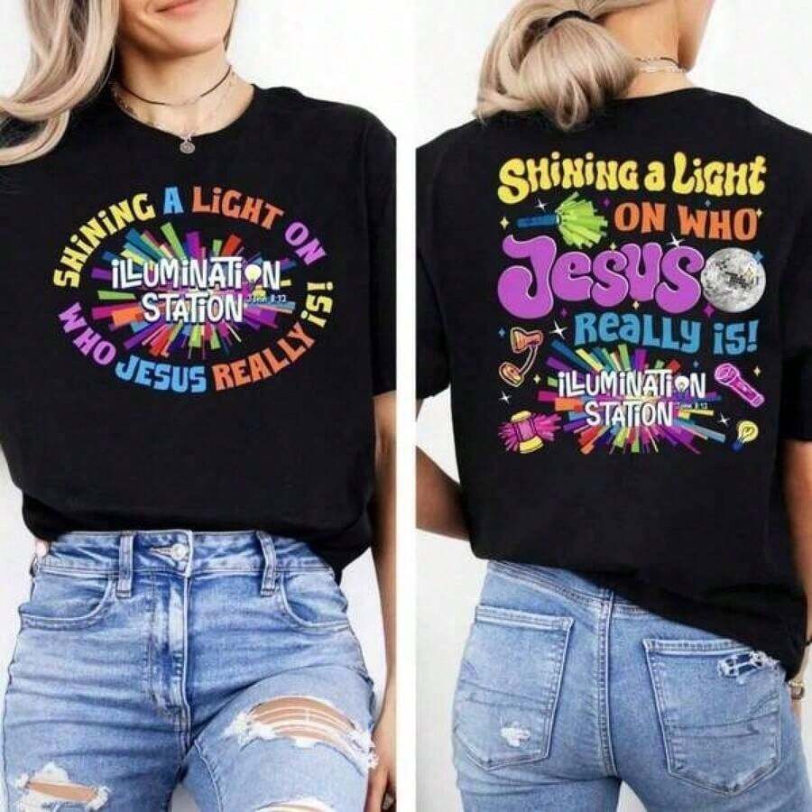 Camiseta de Illumination Station Jesus, Ropa de Fe Cristiana, Regalo para Campamento Bíblico PTRG, camisa elegante adecuada para fiestas, camisa elegante adecuada para fiestas. - Blanco - Ver 1