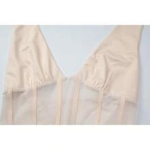 Vestido Largo Bodycon Sensual con Cuello Halter con Lazo, Combinación de Tela Tul y Volantes, Nueva Llegada Verano 2026 para Mujer - Albaricoque - Ver 7