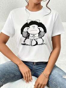 The Print Shows A Cat With Headphones Enjoying Music, Symbolizing A Relaxed Attitude And Love For Modern Rhythms. Comfortable, Casual, Short-Sleeved Women's T-Shirt, 100% Soft Cotton, Ideal For Everyday Wear | Exquisite Design | Loose And Comfortable | Easy To Match | - 白色的 - 查看 8