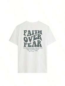 1 Piece Of Women's Short-Sleeve Crew Neck Graphic Tee - "FAITH OVER FEAR" With Bold Back Print Featuring Psalm 118:6, Christian Faith Aesthetic, Casual Everyday Top, 180g 100% Cotton, Designs Are Fully Printed. Unisex. - 白色 - 查看 3