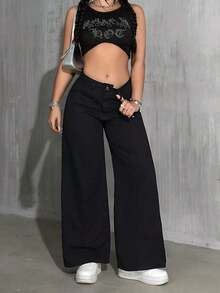 2026 Pantalones para mujer Mezclilla mujer Vaqueros de pierna ancha sexis e informales para mujer con cierre de botón y cremallera, muy elásticos pantalones de dama mezclilla - Negro - Ver 4