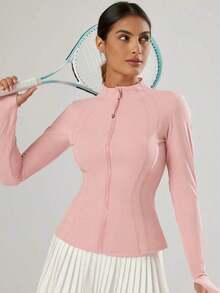 2026 VUTRU Women's Slim Fit Sports Jacket With Thumbholes And High Collar, Spring - Rose - View 3