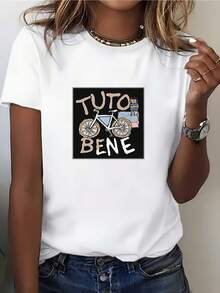 Camiseta casual y cómoda para mujer de 180 g con diseño de bicicleta "Tuto Bene", adecuada para el entretenimiento familiar en verano y como regalo para equipos de empresa, perfecta para las celebraciones del Día de la Independencia. - Blanco - Ver 7